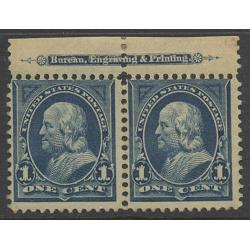 #264 1¢ Franklin Inscription Pair, Blue