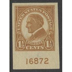 #576 1½¢ Harding, Yellow Brown, NH w/ Plate Number