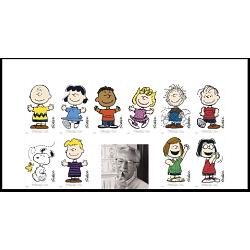 #5735b Charles M. Schulz, Peanuts Characters, Top 1/2 Sheet 10 Different Stamps