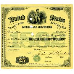 1882 USA Internal Revenue Retail Liquor Dealer Special Tax