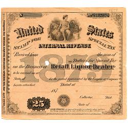 1879 USA Internal Revenue Retail Liquor Dealer Special Tax