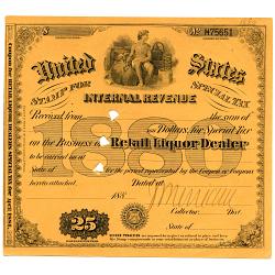 1880 USA Internal Revenue Retail Liquor Dealer Special Tax